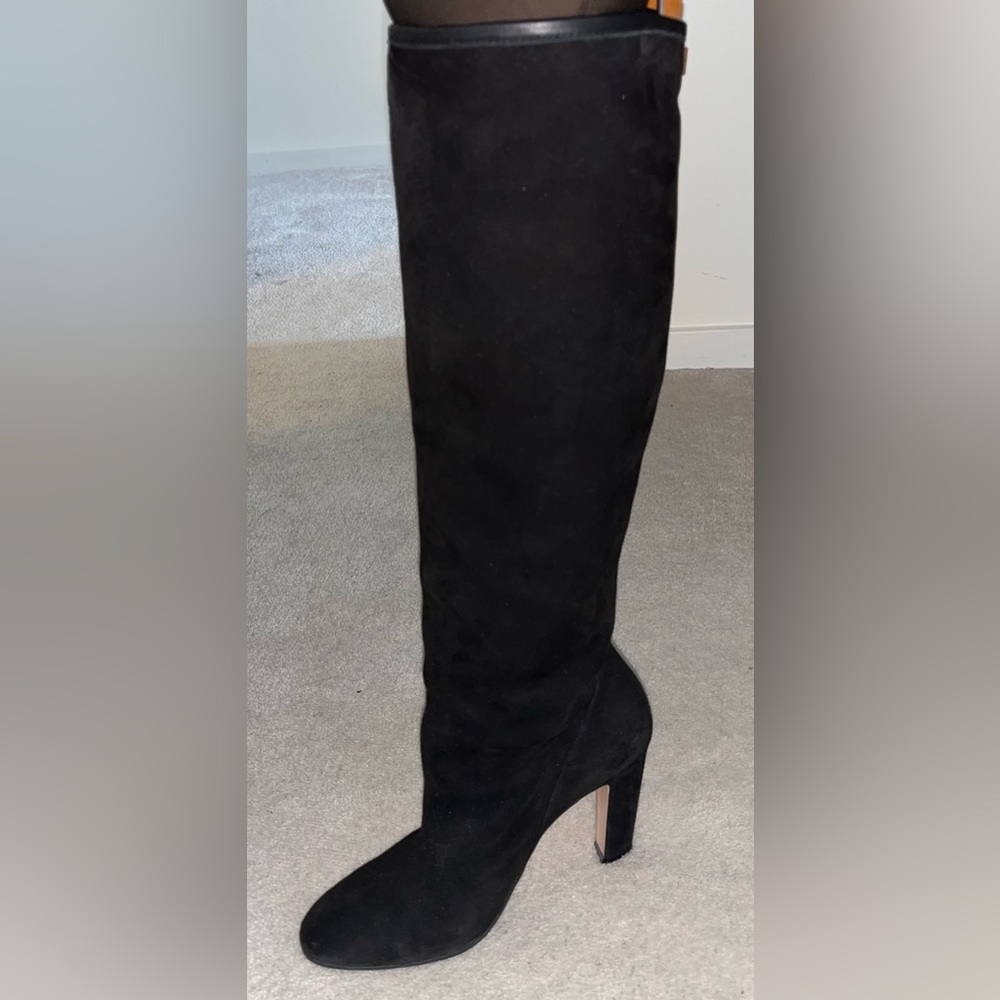 Stuart Weitzman Black suede heeled Boots with leather detail
